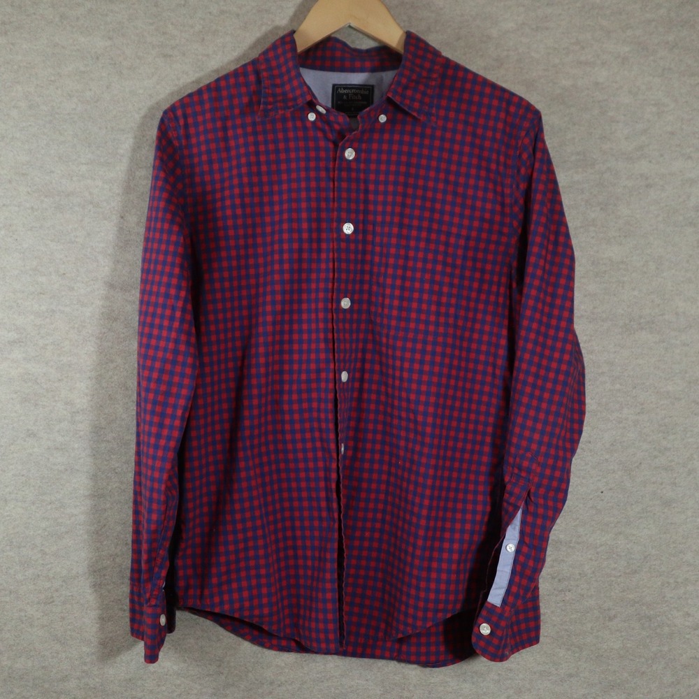 Abercrombie & Fitch Shirt S Gingham Modern Red Navy Blue Button Down